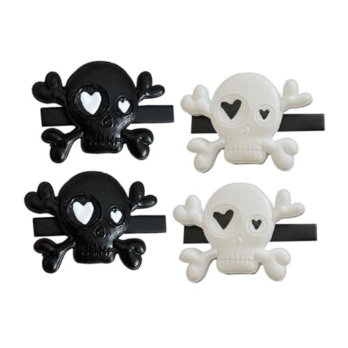 VILLFUL 2 Paare Halloween Haarklammern mit Schädelmotiv Goth Haarschmuck für Frauen Punk Stil Haarspangen in Schwarz und Weiß Dekorative Totenkopf Clips für Karneval und Kostümpartys von VILLFUL