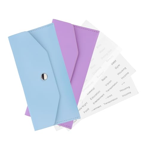 VILLFUL 2 Sätze Wiederverwendbares PU Cash Wallet für Männer und Frauen Teiliges mit PVC Kartenfächern Aufklebern Violett und Türkis Sicher und für Bargeld Schecks und Rechnungen von VILLFUL