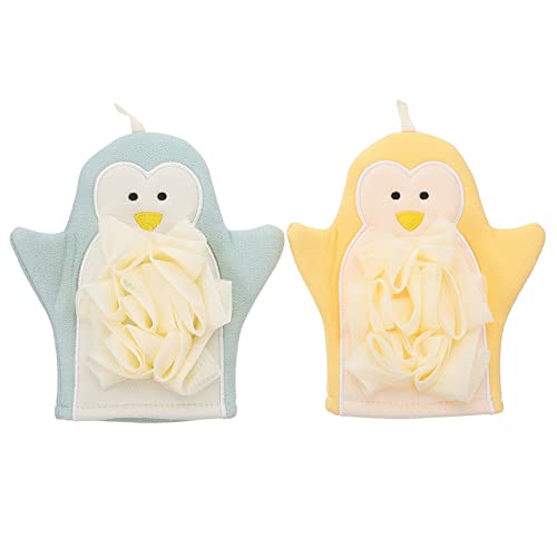VILLFUL 2 Stück Badetücher Doppelseitige Peeling Handtücher mit Cartoon Exfolierende Waschlappen für Sanfte Hautreinigung und Reichhaltigen Schaum Gelb Blau von VILLFUL
