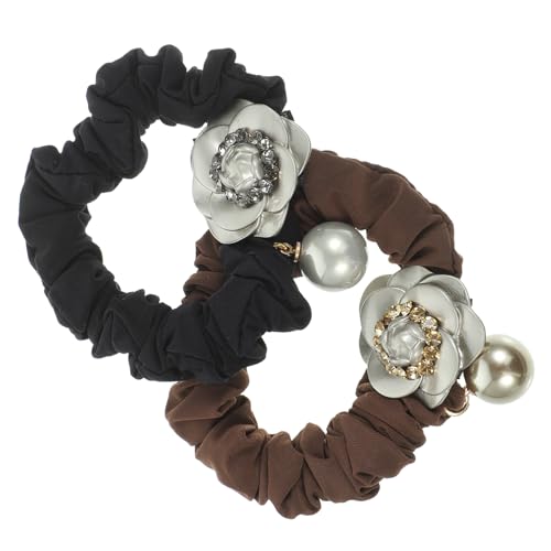 VILLFUL 2 Stück Elastische Haargummis mit Blumen Strassverzierung Robuste Metall clips Modischer Haarschmuck für Frauen für Pferdeschwanz Alltag Party Hochzeit und Freizeit von VILLFUL