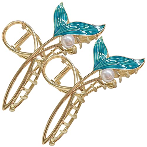 VILLFUL 2 Stück Große Haarklammer für Dickes Haar Blaue Mermaid Haarspangen Modisches Stylingzubehör für Damen Leichter Haarschmuck für Alltag und Fest Schonend und Rutschfest von VILLFUL