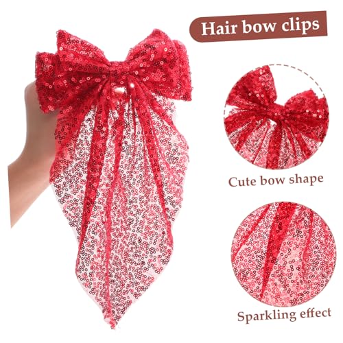 VILLFUL 2 Stück Große Rote Glitzer Haarspangen mit Pailletten Sichere Metallclips Leichte Haarschleifen für Mädchen Funkelnde Haarschmuck Accessoires für Valentinstag und Party von VILLFUL