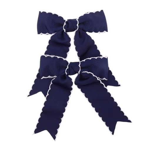 VILLFUL 2 Stück Marineblaue Haarschleifen für Mädchen Lange Leichte Haarspangen mit Ripsband und Gezacktem Rand Komfortable Haarklammern für Schule Partys und Alltag von VILLFUL