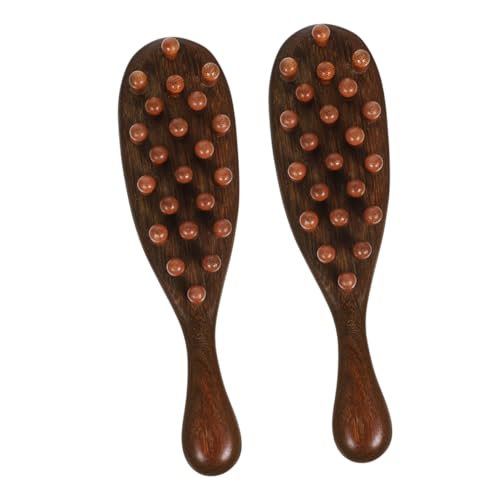 VILLFUL 2 Stück Robuster Sandelholz Massagekamm mit Ergonomischem Ringgriff Teiliges Set für Kopfhautstimulation und Entspannung Breitzinkiger Holzkamm für Männer Frauen Nassem und von VILLFUL
