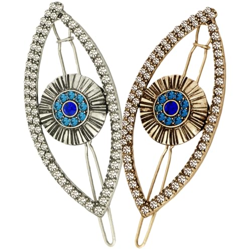 VILLFUL 2 Stück Teiliges Evil Eye Haarspangen mit Strasssteinen Vintage Haarklammern für Damen und Mädchen Modischer Haarschmuck für Party Hochzeit und Alltag Goldfarbene und Silberfarbene von VILLFUL