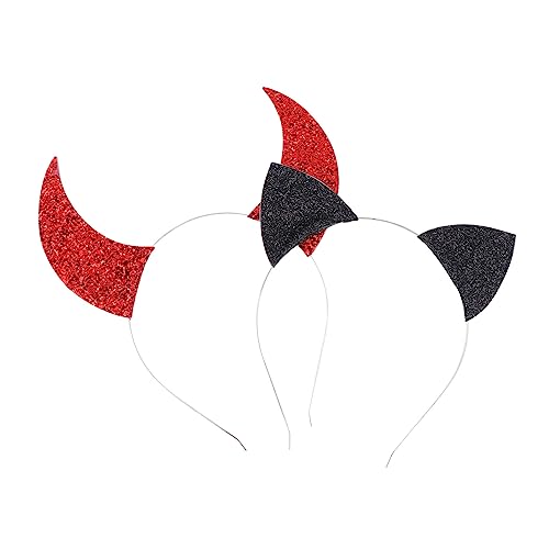 VILLFUL 2 Stück Teiliges Haarreif mit Kreativen Teufelshörnern und Katzenohren Langlebig und Bequem Einfach zu Tragen als Kopfschmuck für Karneval Party und Cosplay von VILLFUL