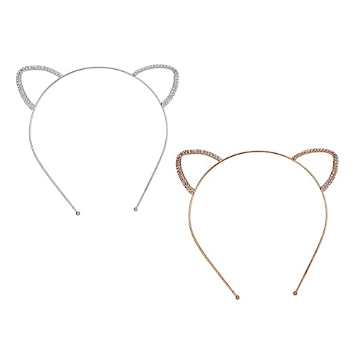 VILLFUL 2 Stück Teiliges Katzenohren Stirnband aus Legierung Modischer Haarschmuck für Mädchen Dekoratives Cosplay Accessoire Silbernes und Goldenes für Partys und Kostüme von VILLFUL