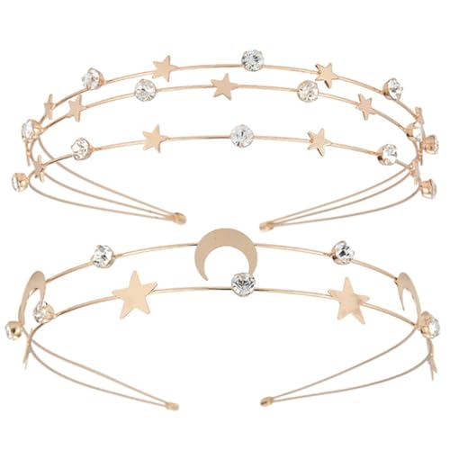 VILLFUL 2 Stück Teiliges Metall haarreif Strasssteinen Mehrschichtiges Damen kopfstück mit Mond Stern design Zarter Brautschmuck für Besondere Anlässe und Partys VILLFUL 2 Stück Teiliges Metall haarreif Strasssteinen Mehrschichtiges Damen kopfstück mit Mond Stern design Zarter Brautschmuck für Besondere Anlässe und Partys von VILLFUL