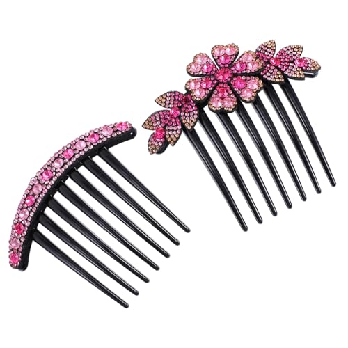 VILLFUL 2 Stück Teiliges Strass Haarschmuck Rosa Blumen Haarforke mit Funkelnden Kristallen Haarklammer für Damen Sicherer für Hochzeit Party und Alltag von VILLFUL