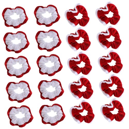 VILLFUL 20 Stück Teiliges Weihnachts-haargummi Elastischem Flanell Weihnachtliche Haarbänder in Rot-weiß Dehnbar und Langlebig Geeignet für Damen und Mädchen zu Festtagen und Alltag von VILLFUL