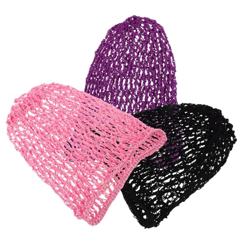 VILLFUL 3 Stück Damen Häkel Haarnetze Atmungsaktive Mesh Haarnetz Hauben Handgefertigt Bequem und Leicht für Schlaf Tanz Arbeit und Alltag Vielseitige Haarschutz Accessoires in Schwarz von VILLFUL