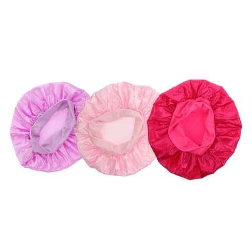 VILLFUL 3 Stück Elastische Schlafhauben in Candy Farben Atmungsaktive Bequeme Haarkappen mit Breiter Krempe für Mädchen Weiche Rundform zum Schutz der Haare Beim Schlafen Größenmix von VILLFUL