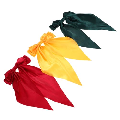 VILLFUL 3 Stück Luxuriöse Satin-haarspangen Große Schleifen Langes Band Haarschmuck für Damen Elegant Haltbar in Rot Gelb Grün Leichte Haarklammern für Party und Alltag von VILLFUL