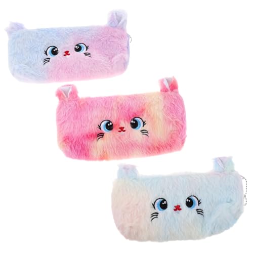 VILLFUL 3 Stück Plüschkatze Bleistiftkoffer Make-up-Organizer für Toilettenartikel Schulbedarfstasche mit Reißverschluss Bleistiftbeutel-Ästhetik Katzen-Briefpapieretui Polyester von VILLFUL