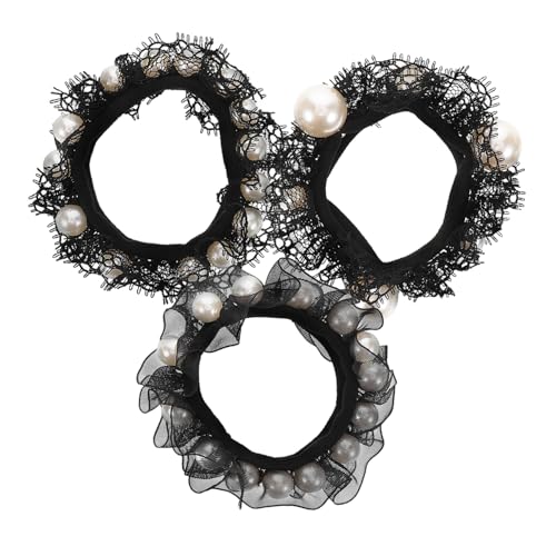 VILLFUL 3 Stück Teiliges Elastische Haargummis für Damen mit Eleganten Spitzen details und Stilvollen Imitationsperlen Weiche Baumwollbänder für Schonendes Styling und Vielseitige von VILLFUL