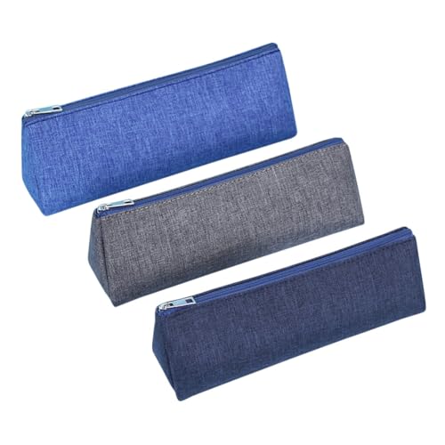 VILLFUL 3 Stück Teiliges Federmäppchen Große Kapazität Leichte Stiftetasche mit Reißfestem Zipper für Schule Büro Studenten Tragbar und Robust in Blau von VILLFUL