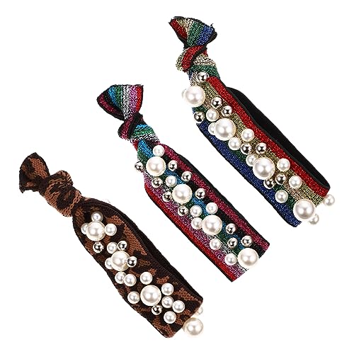 VILLFUL 3 Stück Teiliges Haargummi mit Elastischem Stretchband Modischem Perlen und Leopardenmuster Geeignet für Mädchen und Frauen Vielseitiger Haarschmuck für Alltag und von VILLFUL