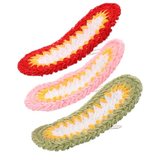 VILLFUL 3 Stück Teiliges Handgefertigte Wollene Haarklammern mit Blumenmuster Weiche Gestrickte Haarspangen für Damen und Mädchen Modischer Haarschmuck für Schule Party Urlaub und von VILLFUL