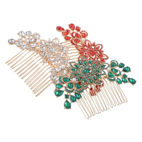 VILLFUL 3 Stück Teiliges Hochzeit Haarkamm mit Blumen Blattdesign Metall Haarkamm für Hochsteckfrisuren Stabile Haarnadel in Rot Grün Weiß Stilvolles Schmuck-haaraccessoire für Damen von VILLFUL