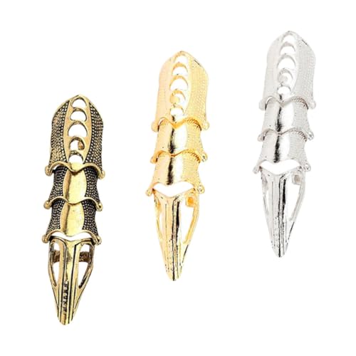 VILLFUL 3 Stück Teiliges Metall Fingernagelringe mit Hohlmuster Dekorative Fingeraccessoires für Cosplay Halloween Bauchtanz und Kostümpartys in Bronze Silber und Gold Leicht Anzulegen von VILLFUL