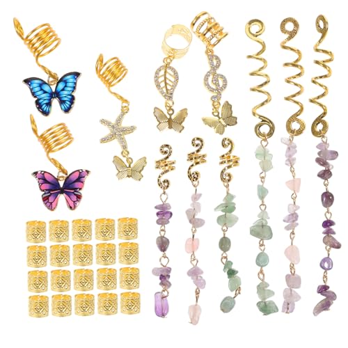 VILLFUL 31 Stück Teiliges Haar Schmuck Dreadlock Charms aus Goldfarbenem Modische Flechtperlen für Damen Geeignet für Zöpfe Pferdeschwanz Brautfrisuren und Haarverlängerungen von VILLFUL
