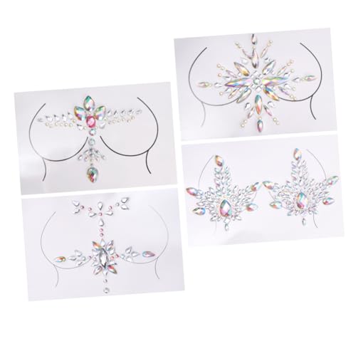 VILLFUL 4 Sätze Festival Strasssteine Brust Schmuck Aufkleber aus Acryl und Strasssteinen Selbstklebend Sicher für Kostüm Party Halloween Cosplay Frauen Brustkette Alternative Festliche von VILLFUL