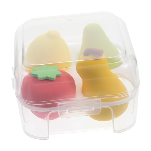 VILLFUL 4 Stück Make up Schwämme Fruchtform Weiche Puderquasten für Frauen Nass und Trocken Anwendbar Vielseitig für Foundation Concealer Creme mit Praktischer Aufbewahrungsbox von VILLFUL