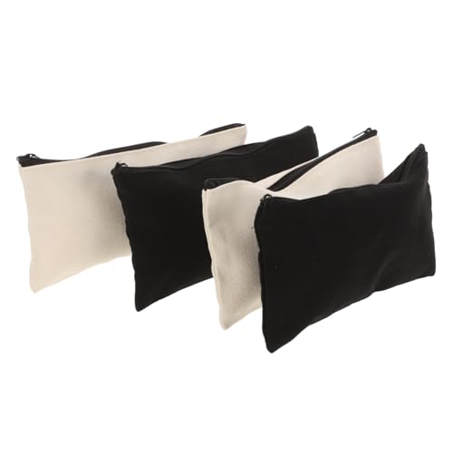 VILLFUL 4 Stück Teiliges Canvas Zipper Pouch Multifunktionale Tragbare Aufbewahrungstaschen DIY Bemalbare Federmäppchen als Kosmetik oder Reiseetui Schwarz und Beige von VILLFUL