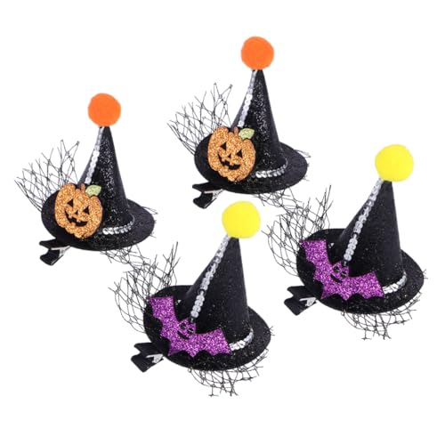 VILLFUL 4 Stück Teiliges Halloween Haarklammern Kleine Spitze Hexenhüte Haarschmuck für Mädchen Cosplay Haarspangen Dekorativ Robust Leichte Materialien von VILLFUL