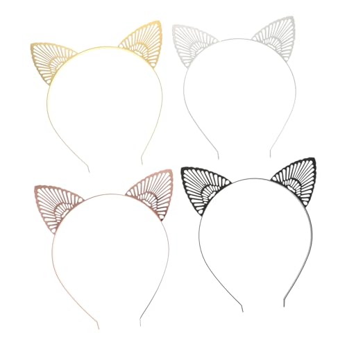 VILLFUL 4 Stück Teiliges Metall Katzenohren Haarreifen Dekorativer Cosplay Haarreif in Schwarz Gold Weiß und Roségold Sicher und Langlebig Geeignet für Halloween Karneval und von VILLFUL