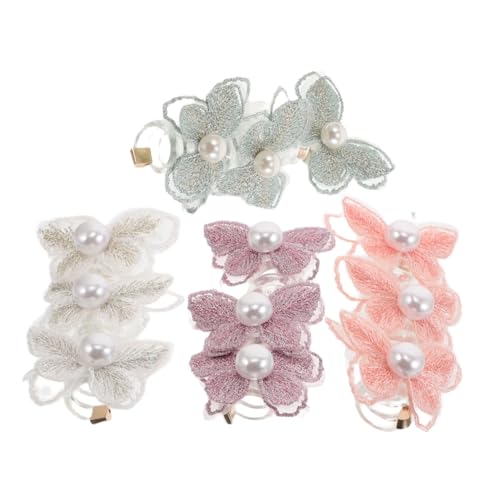 VILLFUL 4 Stück Teiliges Spiral Haarbänder aus Elastischem Telefonkabel mit Spitzen Schmetterling und Kunstperlen Farbenfrohe Dehnbare Ponytail Holder für Damen und Mädchen Haarschonend von VILLFUL