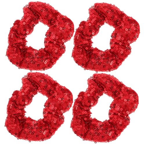 VILLFUL 4 Stück Teiliges Weihnachts Pailletten Haargummis für Mädchen Elastische Haarbänder mit Glitzer Festliche Haarschmuck für Party Hochzeit Kostüm Kompatibel mit Allen Haartypen von VILLFUL