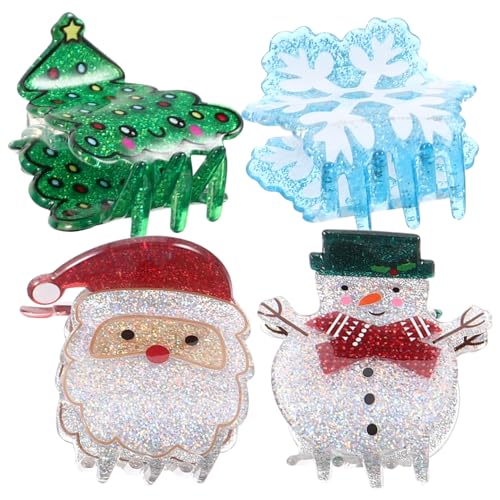 VILLFUL 4 Stück Weihnachtliche Haarklammern Teiliges Kleine Haarspangen mit Schneemann Weihnachtsmann Weihnachtsbaum für Damen Festliche Haarclips für Winterpartys und Alltag von VILLFUL