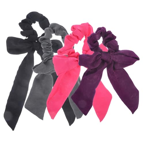 VILLFUL 4 Teiliges Haargummi mit Stoff Schleifen Satinartige Ponytail Halter für Damen und Mädchen Weiche Elastische Haarbänder in Zufälligen Farben Haarschleifen für von VILLFUL