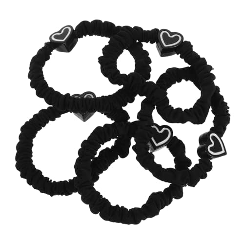 VILLFUL 5 Stück Schwarze Elastische Haargummis mit Herzdetail Hohe Dehnbarkeit Schonend zum Haar Vielseitig für Kleinkinder und Mädchen Ponytail und Zopfbänder von VILLFUL