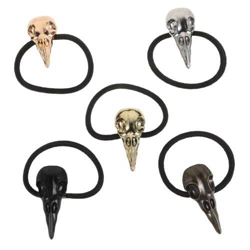 VILLFUL 5 Stück Teiliges Gothic Haargummi mit Metall Krähen Schädeln Elastische Ponytail Holder Halloween Haarbänder in Schwarz Antik und Bronze Stylische Punk Haaraccessoires für Damen von VILLFUL