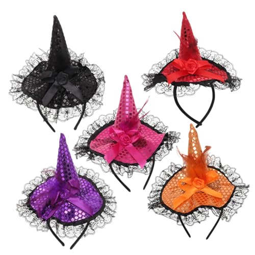 VILLFUL 5 Stück Teiliges Halloween Haarreif für Erwachsene und Bunte Pailletten Hexenhut Stirnbänder Stilvolle Hexen Kostüm Accessoires Festliche Party Dekoration Zufällige Auswahl von VILLFUL
