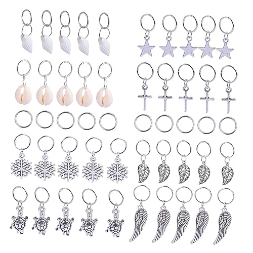 VILLFUL 50 Stück Silberne Metall Haarringe für Zöpfe Stern Design DIY Haarschmuck Langlebige und Sichere Haaraccessoires für Partys Halloween Weihnachtsfeiern und Kostüme von VILLFUL