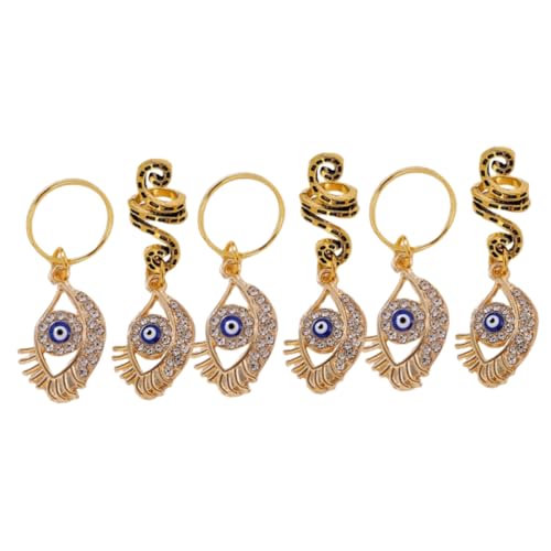 VILLFUL 6 Stck. Teiliges Haarringe Zöpfe aus Metall Spiralförmige Haar Dreadlock Schmuck Glatte Oberfläche Einfach zu Befestigen Dekorative Haarspiralen mit Bösem Blick Anhänger für Frauen von VILLFUL