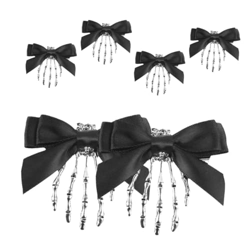 VILLFUL 6 Stück Halloween Haarklammern mit Skelett-hand Motiv Schwarze Gothic Haarspangen mit Schleifen Kleine Schädel-knochen Haarclips für Cosplay Party und Festliche Damen-accessoires von VILLFUL