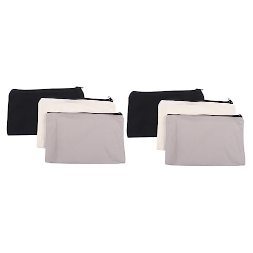 VILLFUL 6 Stück Teiliges Canvas Federmäppchen und Kosmetiktaschen mit Reißverschluss Vielseitige Aufbewahrungsbeutel in Natur und Schwarz als Make Up Pinselhalter und Stift Organizer für von VILLFUL