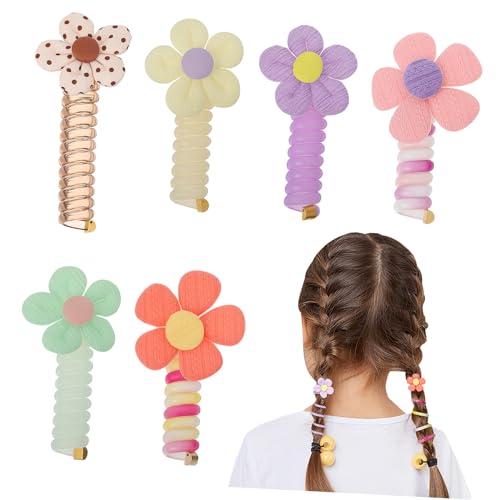 VILLFUL 6 Stück Teiliges Elastisches Haarband für Mädchen Bunte Blumen Haargummis Dehnbar Bequem Rutschfest Vielseitig Einsetzbar Geeignet für Ponytail Zöpfe Kurze und Lange Haare von VILLFUL