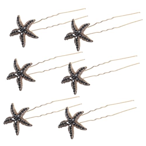 VILLFUL 6 Stück Teiliges Schwarze Strass Seestern Haarnadeln U form Haarschmuck für Frauen Braut Haarklammern Haltbar und Komfortabel für Hochzeit Party und Alltag von VILLFUL