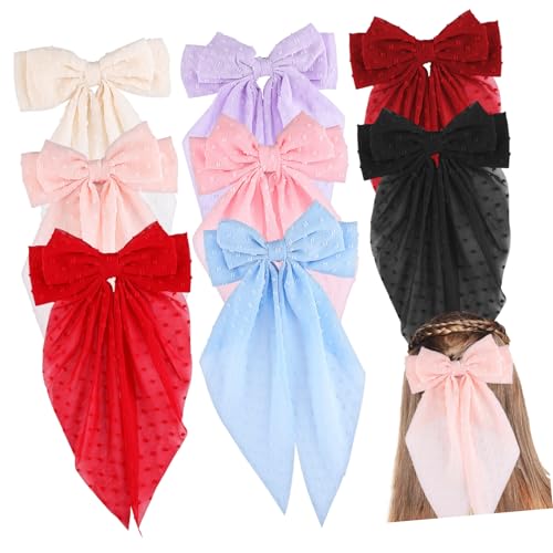 VILLFUL 8 Stück Teiliges Große Haarschleifen mit Langen Clips Bunte Oversized Haarbänder für Frauen und Teenager Leichte Vielseitige Haarschleifen für Verschiedene Haarlängen und Looks von VILLFUL