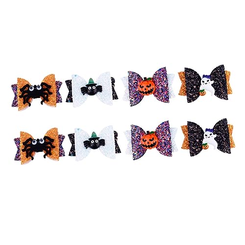 VILLFUL 8 Stück Teiliges Halloween Haarschmuck Bowknot Haarklammern mit Spinne Kürbis und Geist Motiv Komfortable Langlebige Seitliche Haarclips für Mädchen Halloween Kostümparty und von VILLFUL