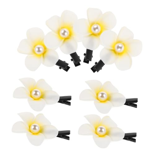 VILLFUL 8 Stück Teiliges Hawaii Flower Haarspangen Plumeria Haarklammern Weißer Blüten Haarschmuck für Frauen Mädchen Leicht und Stabil für Sommer Strand Frisuren von VILLFUL
