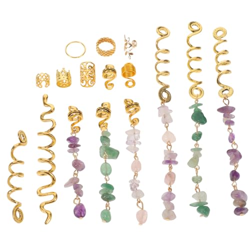 VILLFUL 80 Stück Ethno-stil Haarringe mit Naturstein Anhängern Metall Dreadlock Schmuck für Frauen Vielseitige Flecht-accessoires für Partys Festivals und Alltag Modische Haar-charms von VILLFUL