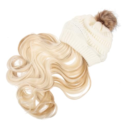 VILLFUL Abnehmbare Damen Beanie Mütze mit Langem Welligem Haarteil Winter Strickmütze mit Echt Wirkendem Synthetik Haar Warmes Pompon Hut für Kopf und Ohrenschutz Vielseitige Perücke und von VILLFUL