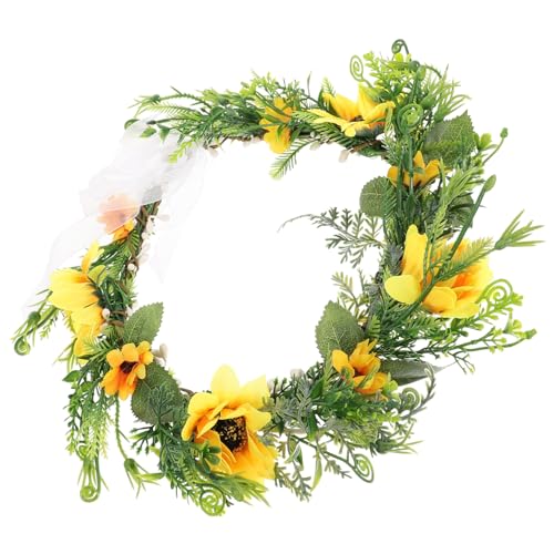 VILLFUL Boho Sonnenblumen Haarkranz Verstellbar mit Band Natürlicher Blumenkrone Kopfschmuck für Braut Damen Strand Hochzeit Party Festival Realistisches Blumenstirnband von VILLFUL