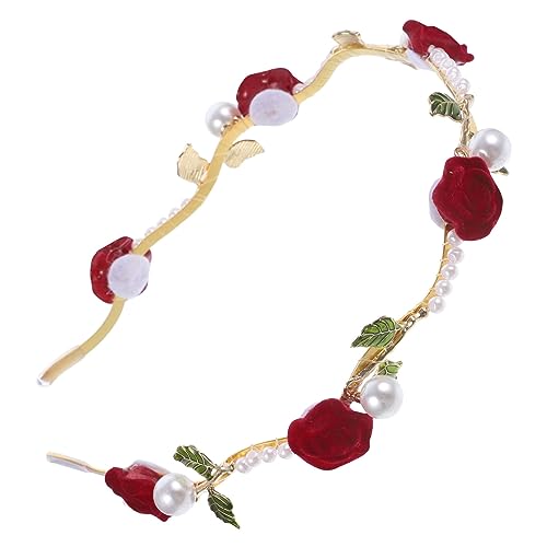 VILLFUL Braut Haarreif mit Roter Rosenblüte und Perlen Elastischer Metall Haarband für Frauen Leichter Haarschmuck für Hochzeit Party Festliche Anlässe und Alltag VILLFUL Braut Haarreif mit Roter Rosenblüte und Perlen Elastischer Metall Haarband für Frauen Leichter Haarschmuck für Hochzeit Party Festliche Anlässe und Alltag von VILLFUL